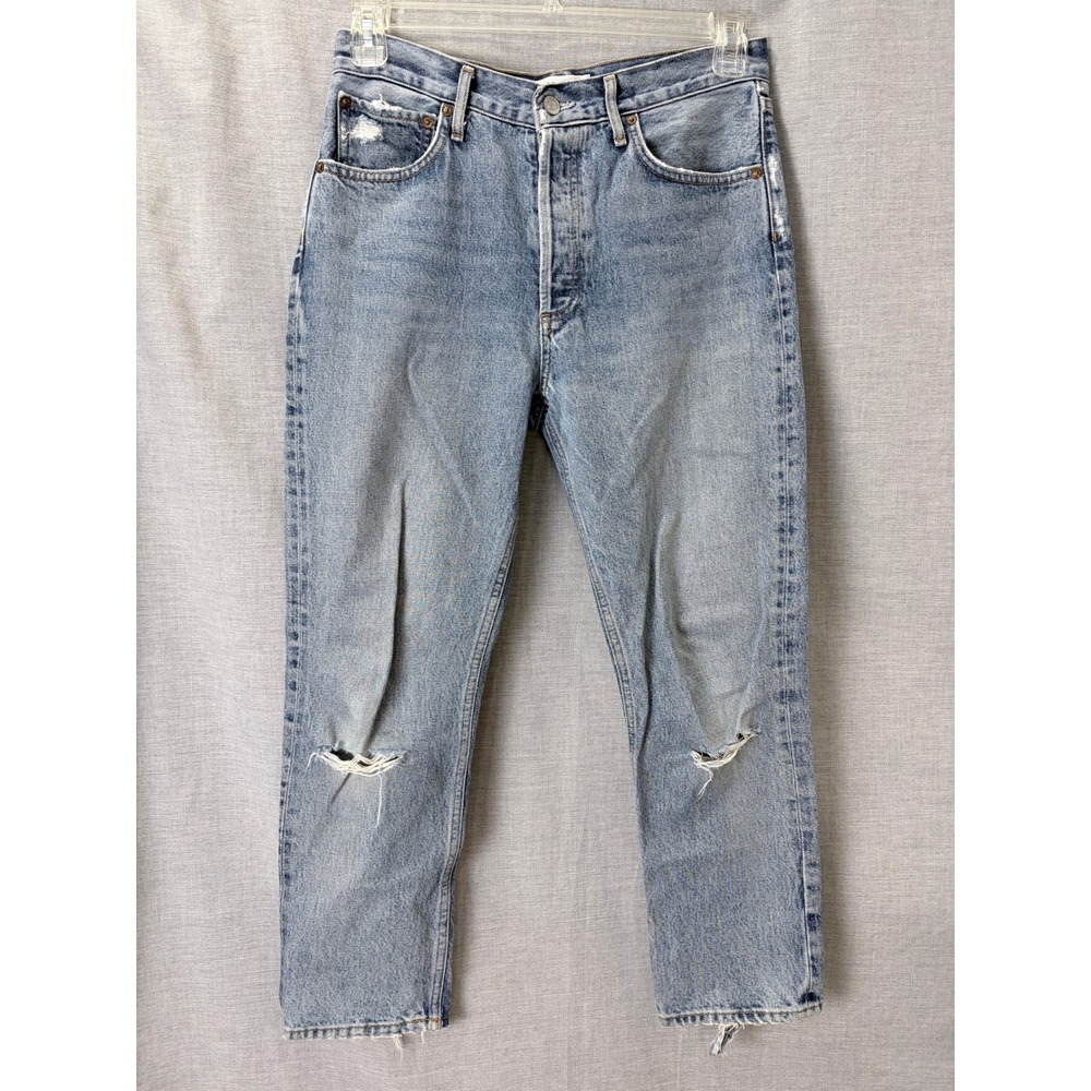 AGOLDE Riley Straight Leg Jeans Blue Distressed Organic Cotton 28